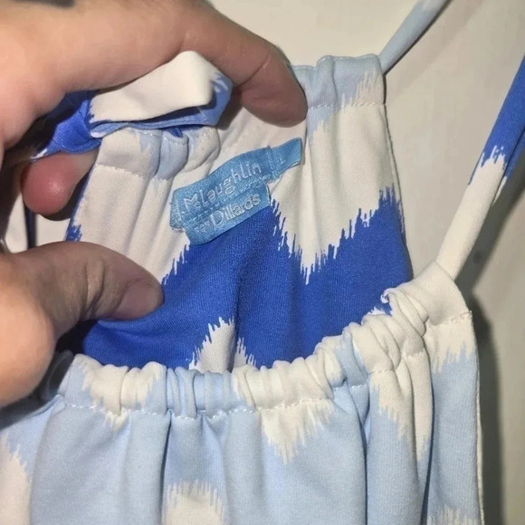 Women's J. Mclaughlin For Dillards Maria Halter Dress White & Blue Sz L - Picture 2 of 6